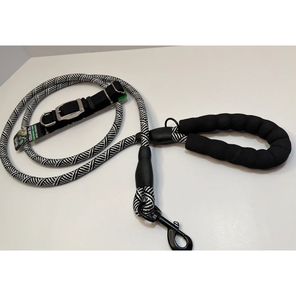 6ft. Durable Nylon Reflective Rope Dog Leash With Large Dog Collar By Paws Set